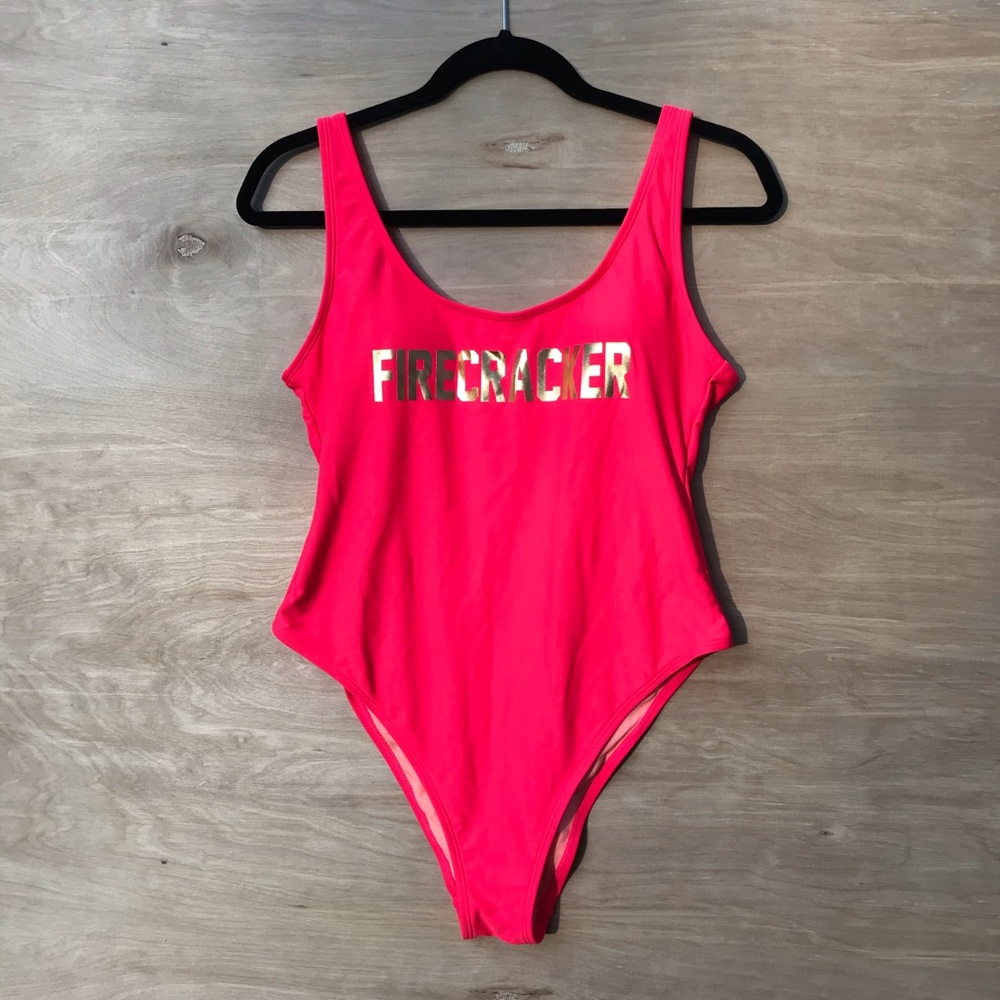 target FIRECRACKER backless swimsuit neon pink Lg